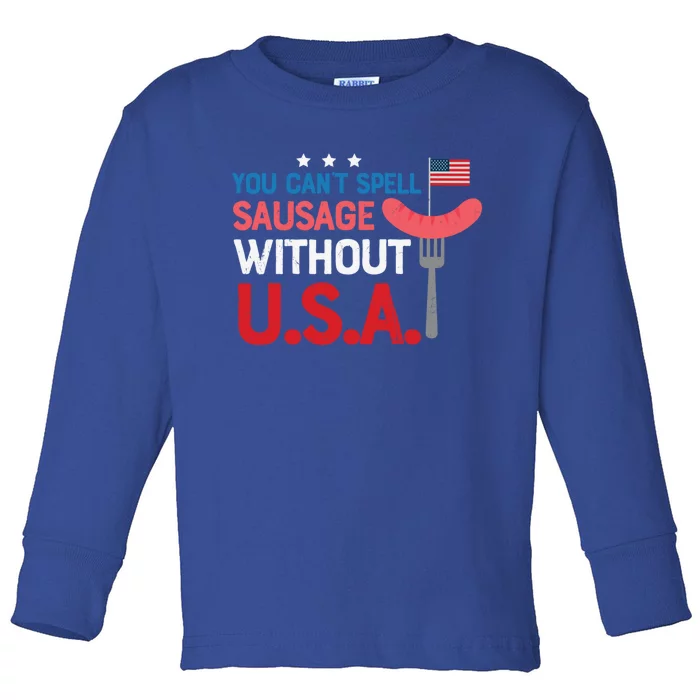 You Cant Spell Sausage Without Usa Bbq Gift Toddler Long Sleeve Shirt