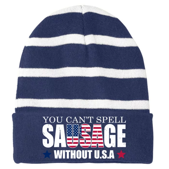 You Can't Spell Sausage Without USA Funny Striped Beanie with Solid Band