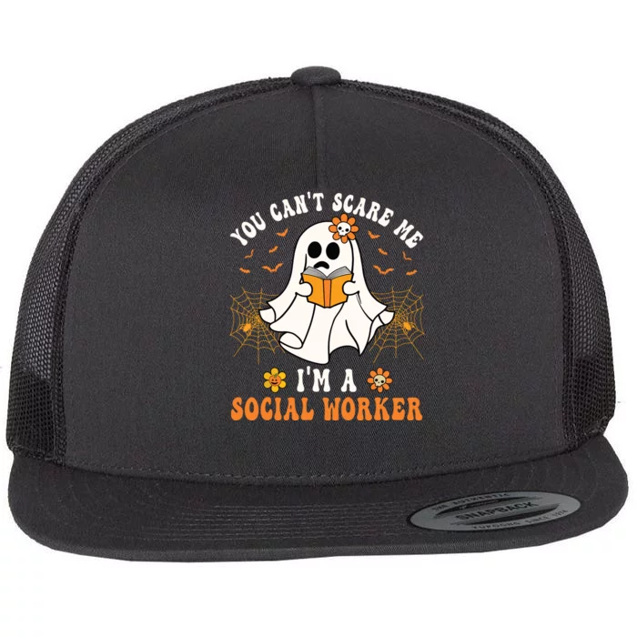 You Cant Scare Me Im A School Social Worker Halloween Flat Bill Trucker Hat