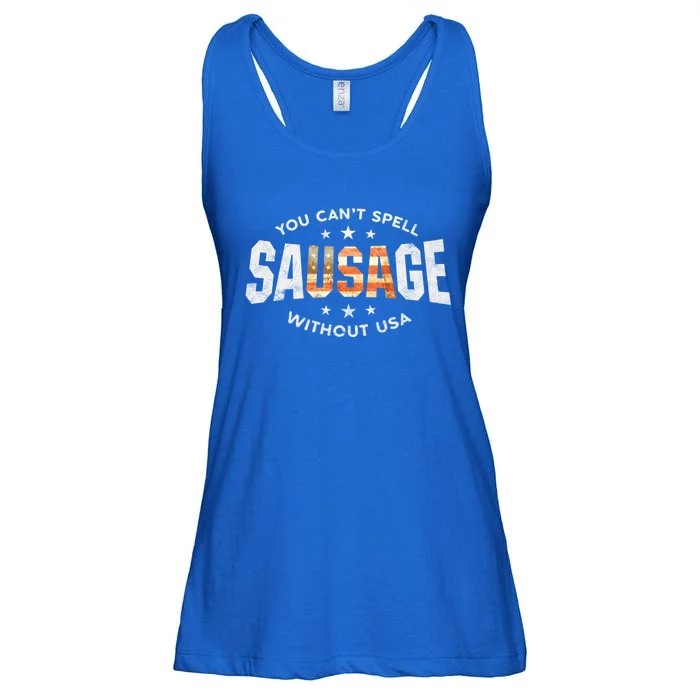 You Cant Spell Sausage Without Usa Funny Patriot Bbq Design Cute Gift Ladies Essential Flowy Tank