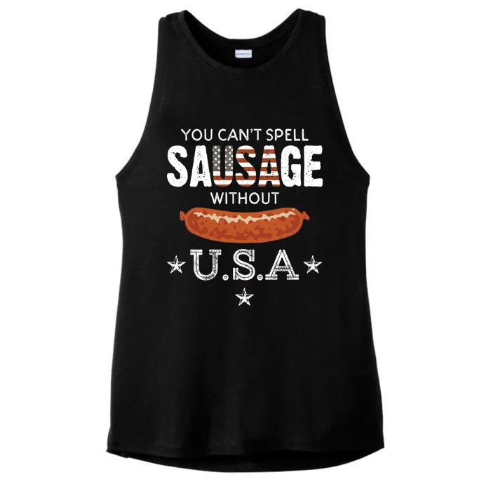 You Cant Spell Sausage Without Usa Funny Patriotic Great Gift Ladies Tri-Blend Wicking Tank