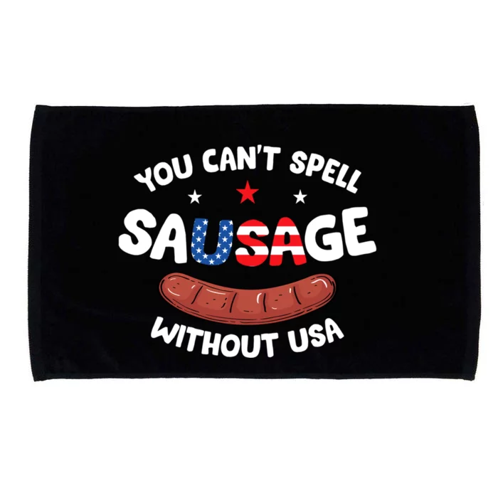 You Cant Spell Sausage Without Usa Patriotic American Flag Funny Gift Microfiber Hand Towel