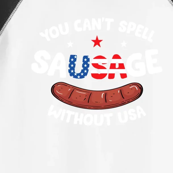 You Cant Spell Sausage Without Usa Patriotic American Flag Funny Gift Toddler Fine Jersey T-Shirt