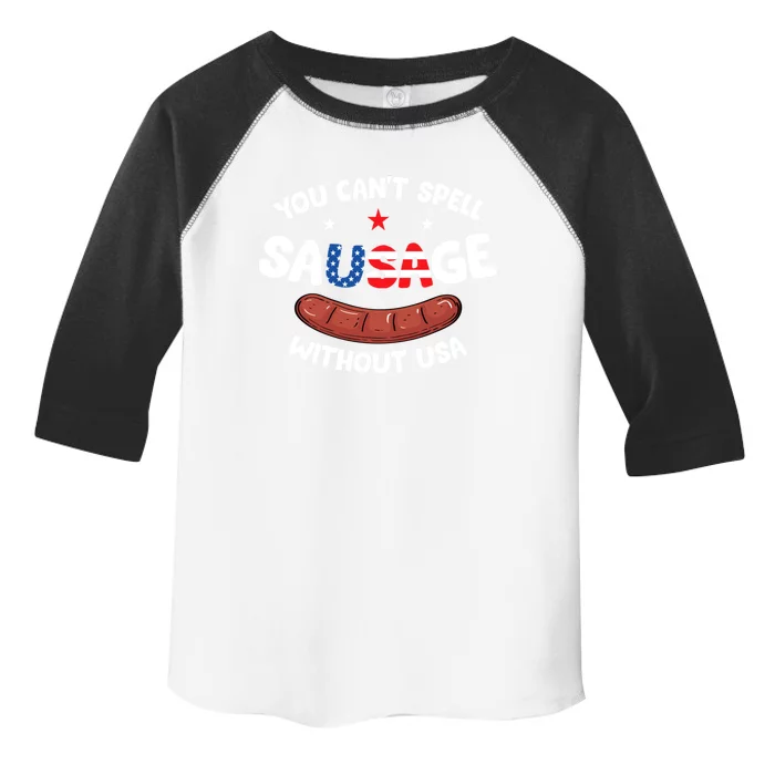 You Cant Spell Sausage Without Usa Patriotic American Flag Funny Gift Toddler Fine Jersey T-Shirt