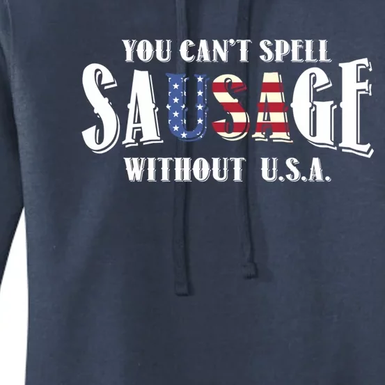 You Cant Spell A Sausage Without Usa Flag Funny Spelling Gift Women's Pullover Hoodie