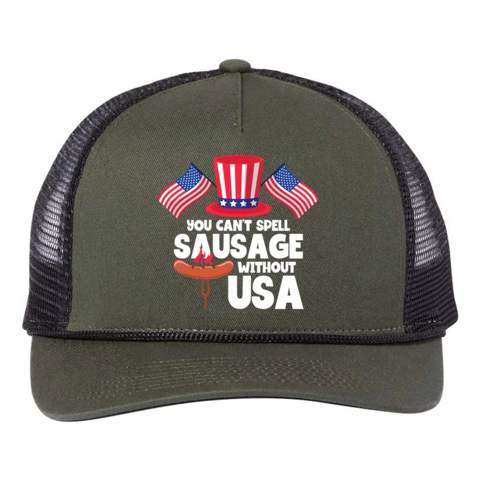 You Cant Spell Sausage Without Usa 4th Of July Gift Retro Rope Trucker Hat Cap