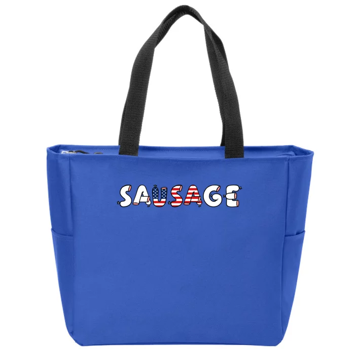 You Cant Spell Sausage Without Usa Funny Casual Gift Zip Tote Bag