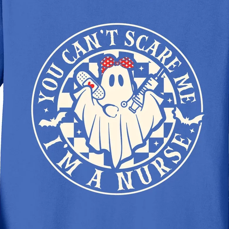 You Can’T Scare Me I’M A Nurse Retro Spooky Nurse Halloween Great Gift Kids Long Sleeve Shirt