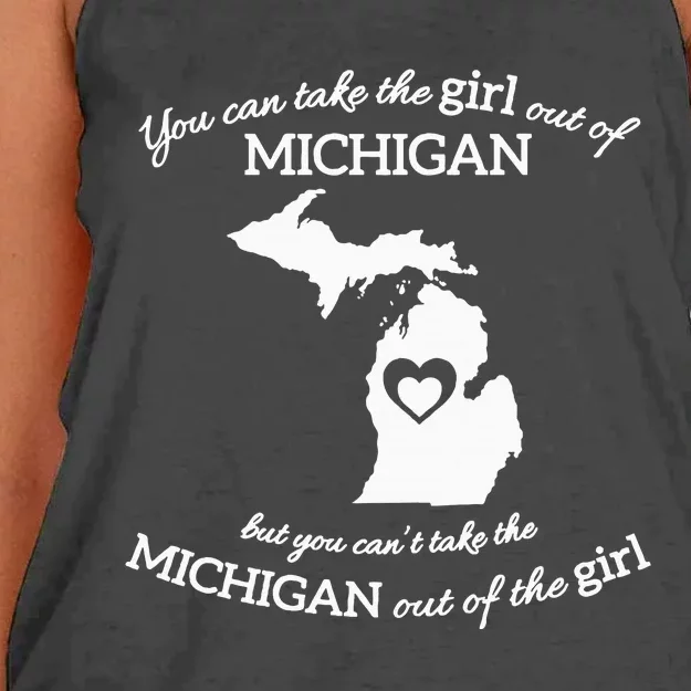 You Can Take The Girl Out Of Michigan But You CanT Take The Women's Knotted Racerback Tank