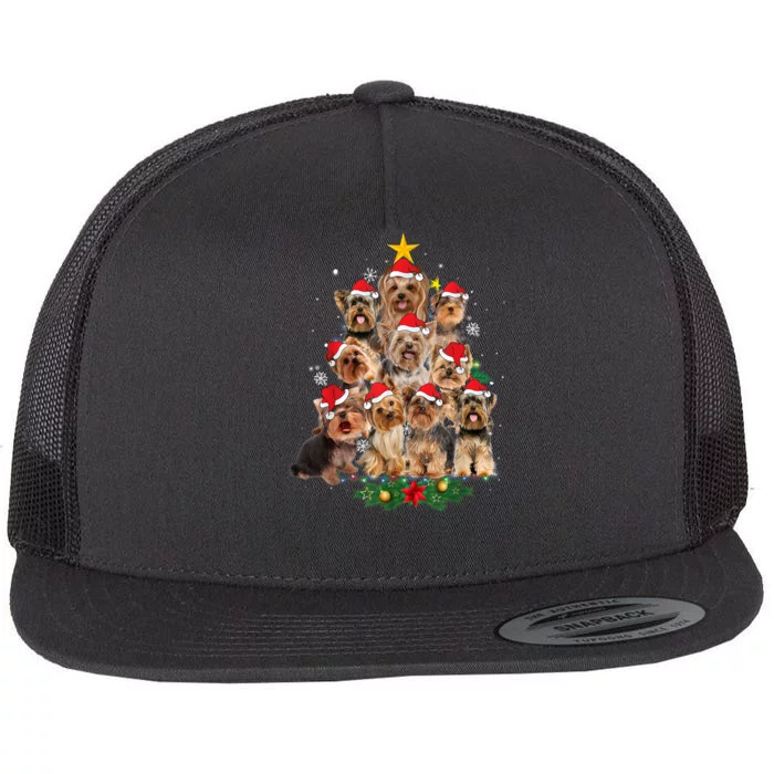 Yorkie Christmas Tree Funny Xmas Gifts For Yorkie Dog Lover TShirt Flat Bill Trucker Hat