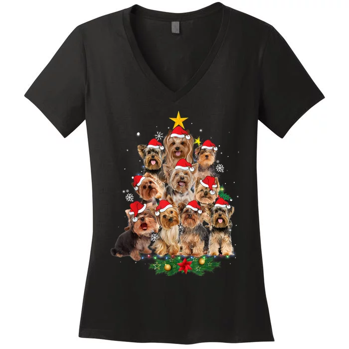 Yorkie Christmas Tree Funny Xmas Gifts For Yorkie Dog Lover TShirt Women's V-Neck T-Shirt