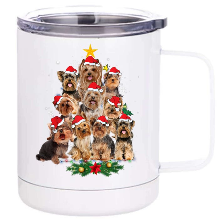 Yorkie Christmas Tree Funny Xmas Gifts For Yorkie Dog Lover TShirt Front & Back 12oz Stainless Steel Tumbler Cup