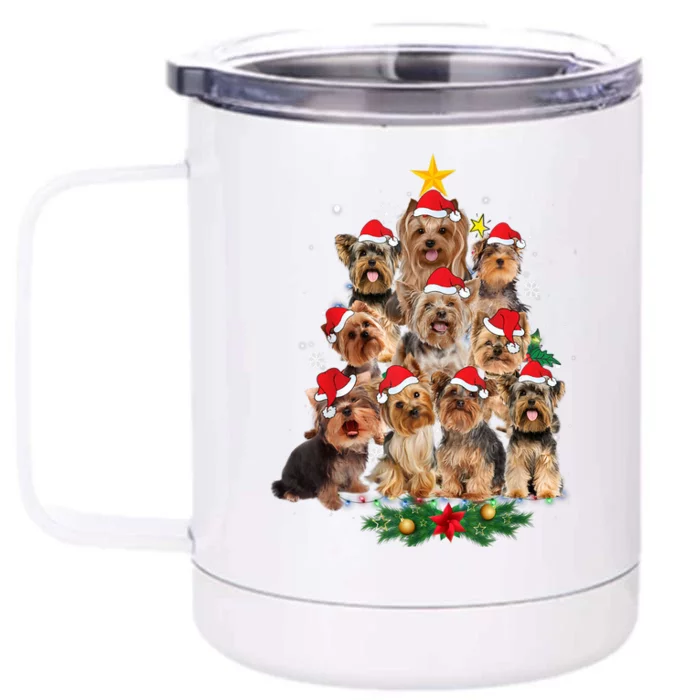 Yorkie Christmas Tree Funny Xmas Gifts For Yorkie Dog Lover TShirt Front & Back 12oz Stainless Steel Tumbler Cup