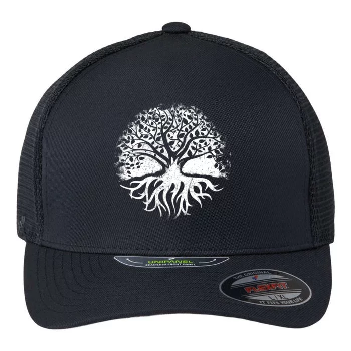 Yoga Circle Tree Of Life Distressed Graphic Spiritual Yoga Gift Flexfit Unipanel Trucker Cap