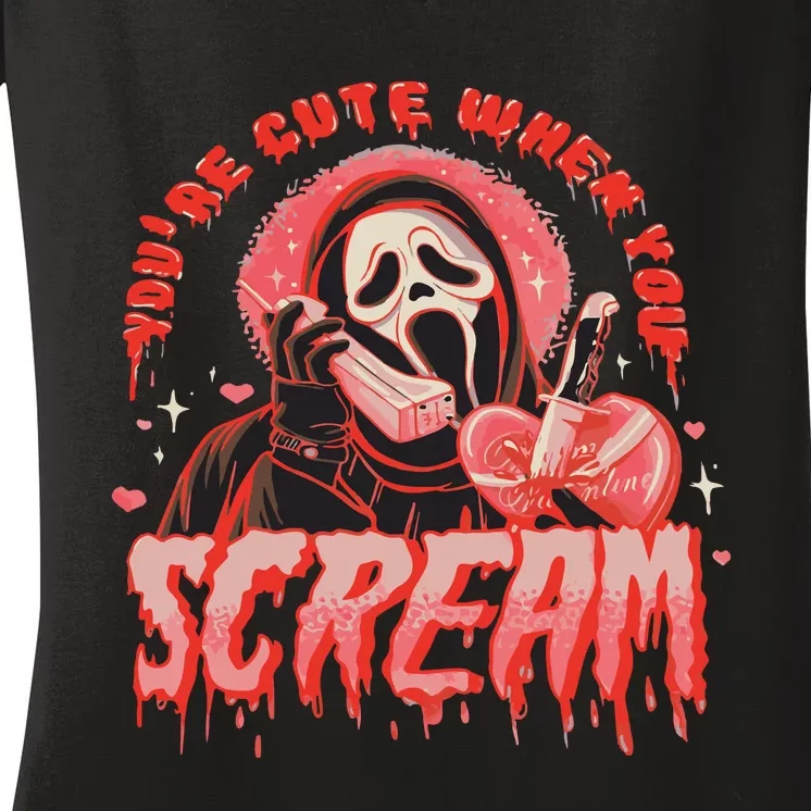 Youre Cute When You Scream Horror Movie Scream Halloween Women's V-Neck T-Shirt