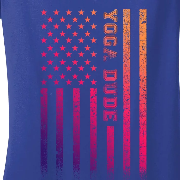 Yoga Dude American Flag Funny Gift Women's V-Neck T-Shirt