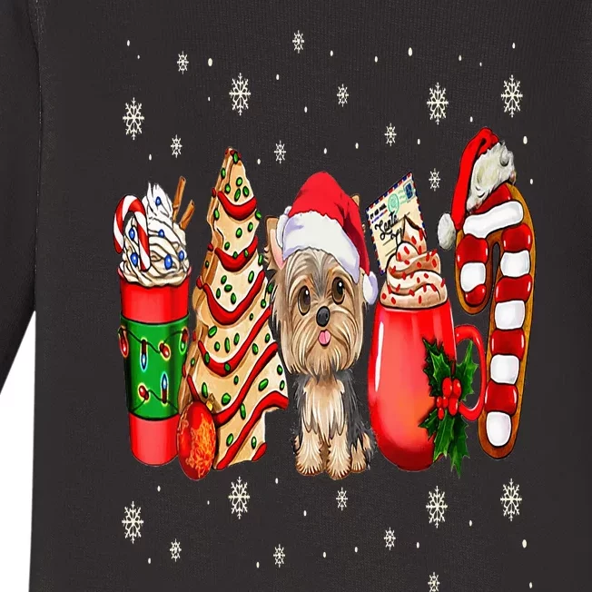 Yorkie Dog Christmas Pajamas Coffee Latte Mugs Xmas Tree Baby Long Sleeve Bodysuit