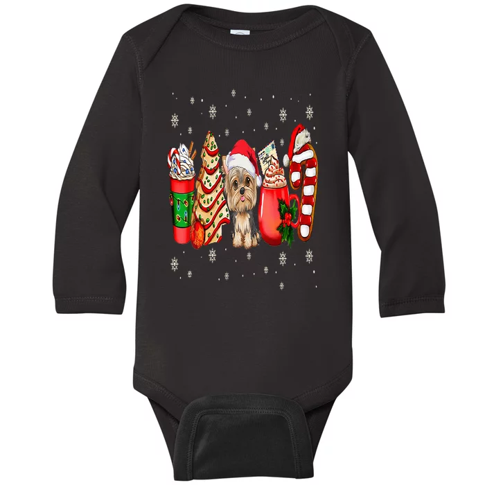 Yorkie Dog Christmas Pajamas Coffee Latte Mugs Xmas Tree Baby Long Sleeve Bodysuit