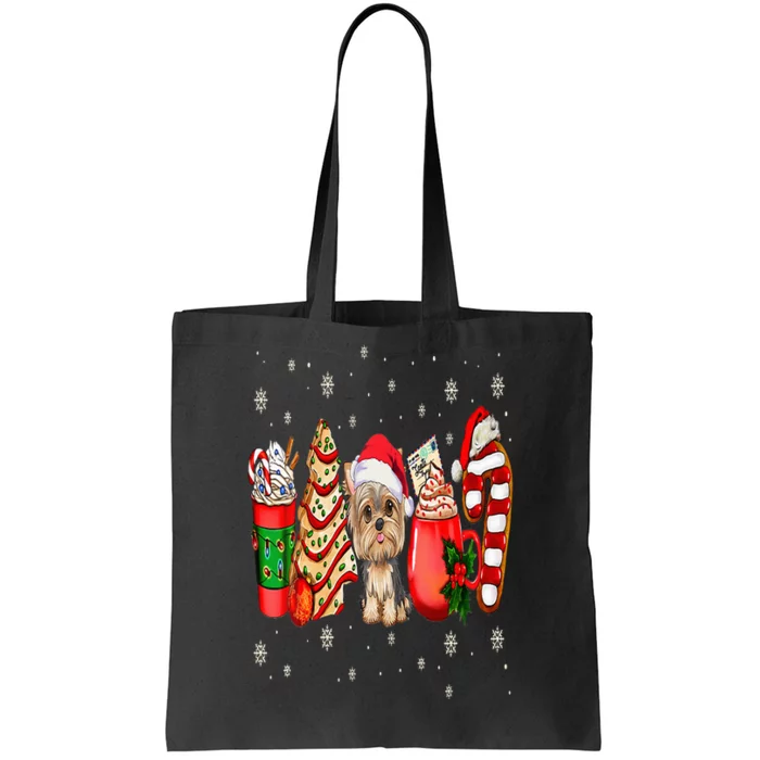 Yorkie Dog Christmas Pajamas Coffee Latte Mugs Xmas Tree Tote Bag