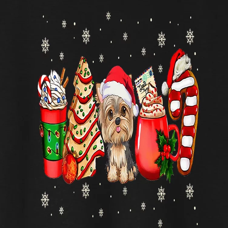 Yorkie Dog Christmas Pajamas Coffee Latte Mugs Xmas Tree Women's Crop Top Tee