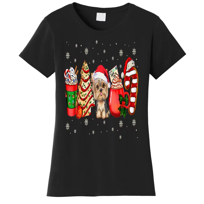 Yorkie Dog Christmas Pajamas Coffee Latte Mugs Xmas Tree Women's T-Shirt