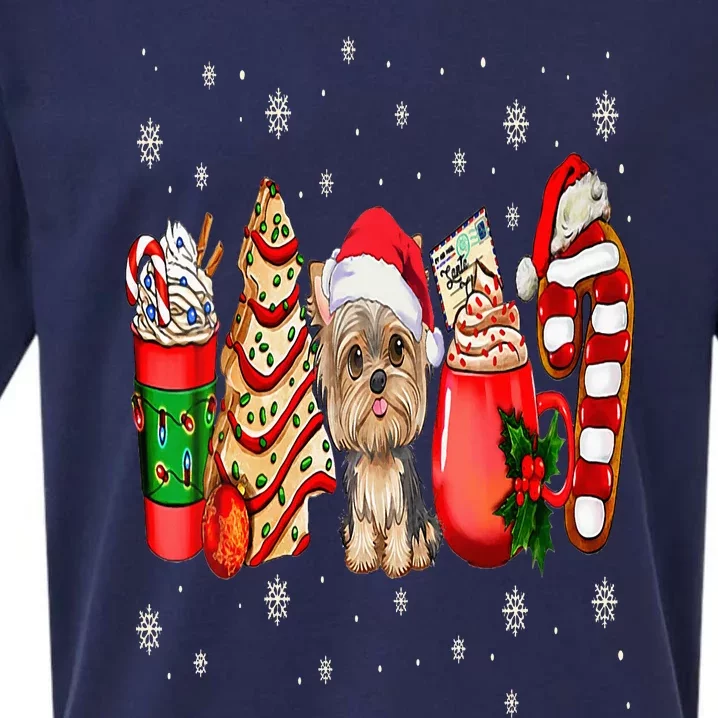 Yorkie Dog Christmas Pajamas Coffee Latte Mugs Xmas Tree Sueded Cloud Jersey T-Shirt