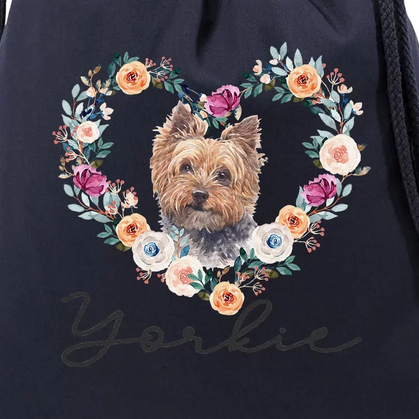 Yorkie Dog Flower Heart Funny Mothers Day Gift Drawstring Bag