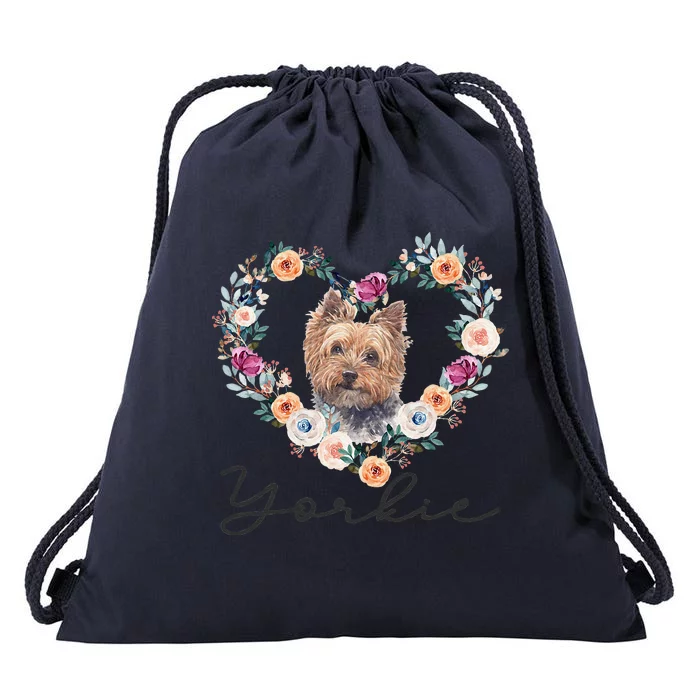 Yorkie Dog Flower Heart Funny Mothers Day Gift Drawstring Bag