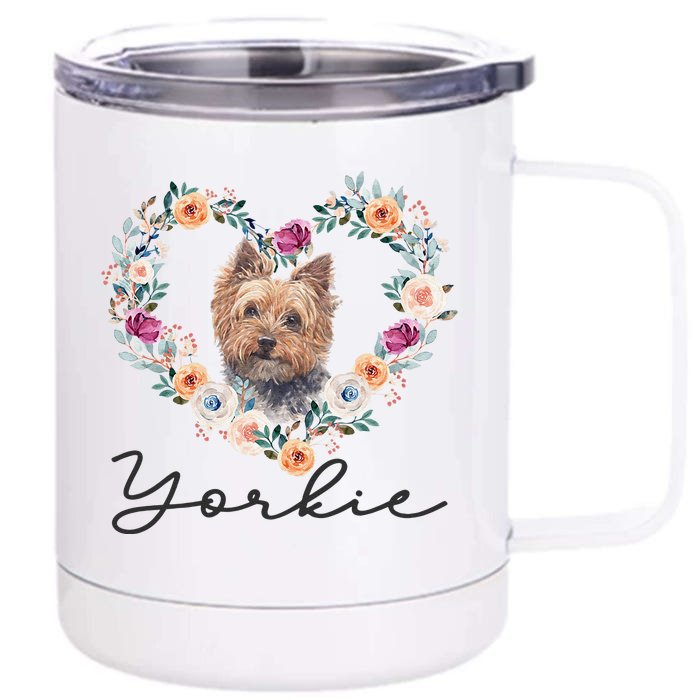 Yorkie Dog Flower Heart Funny Mothers Day Gift Front & Back 12oz Stainless Steel Tumbler Cup