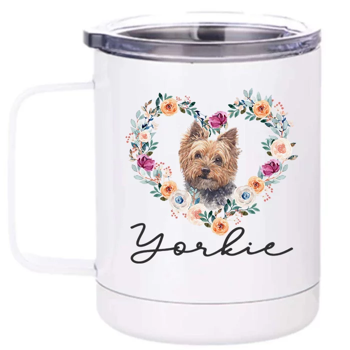 Yorkie Dog Flower Heart Funny Mothers Day Gift Front & Back 12oz Stainless Steel Tumbler Cup