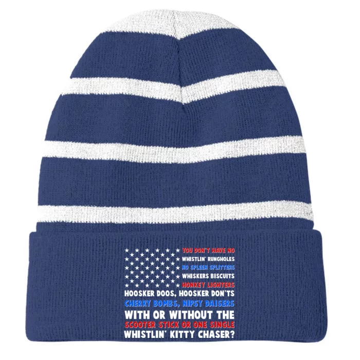 You Dont Have No Whistlin Bungholes Fireworks Joe Dirt Usa American Flag Striped Beanie with Solid Band