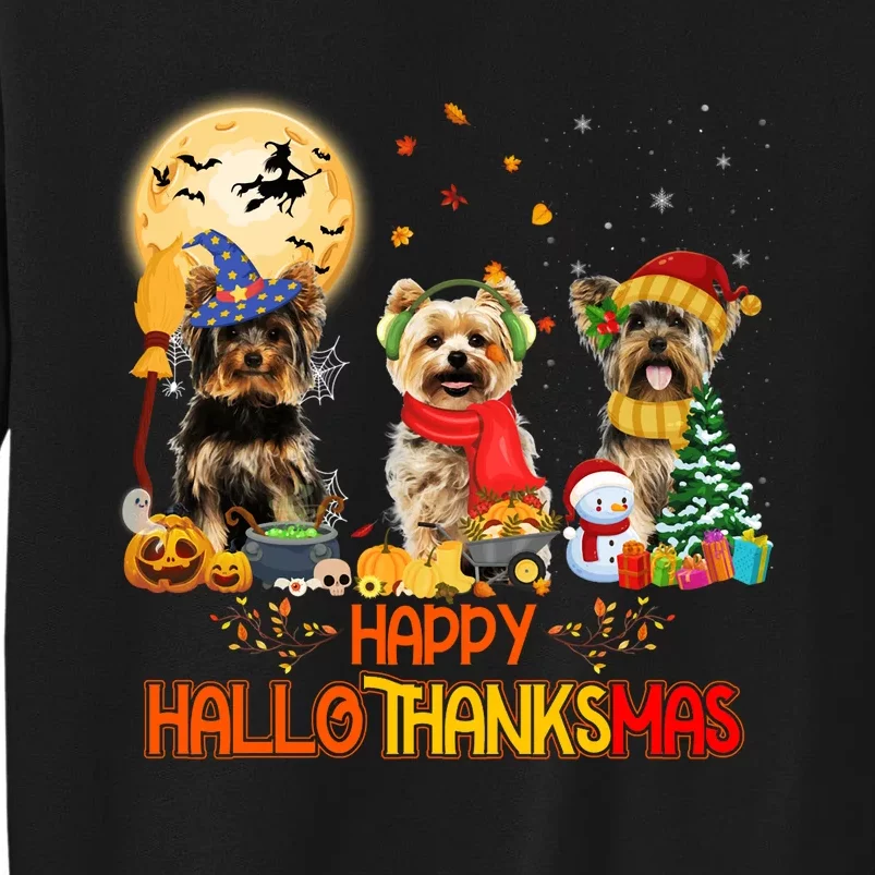 Yorkie Dog Halloween Thanksgiving Happy Hallothanksmas Tall Sweatshirt