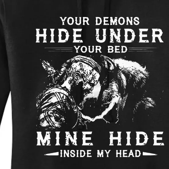 Your Demons Hide Under Your Bed Viking Wolf Women's Pullover Hoodie