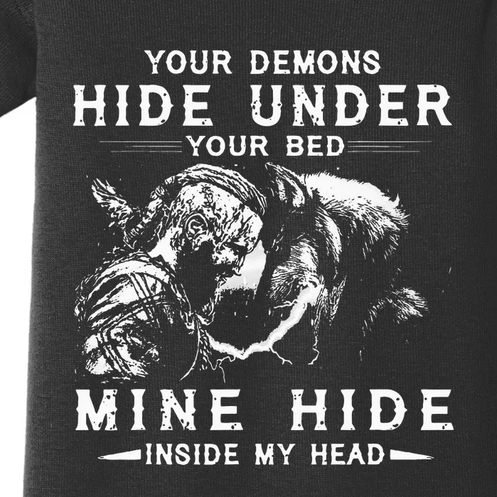 Your Demons Hide Under Your Bed Viking Wolf Baby Bodysuit