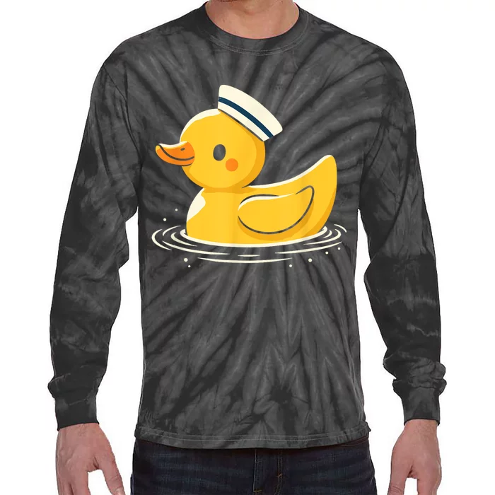 Yellow Duck In Sailor Hat | Cute Duck Lover Tie-Dye Long Sleeve Shirt