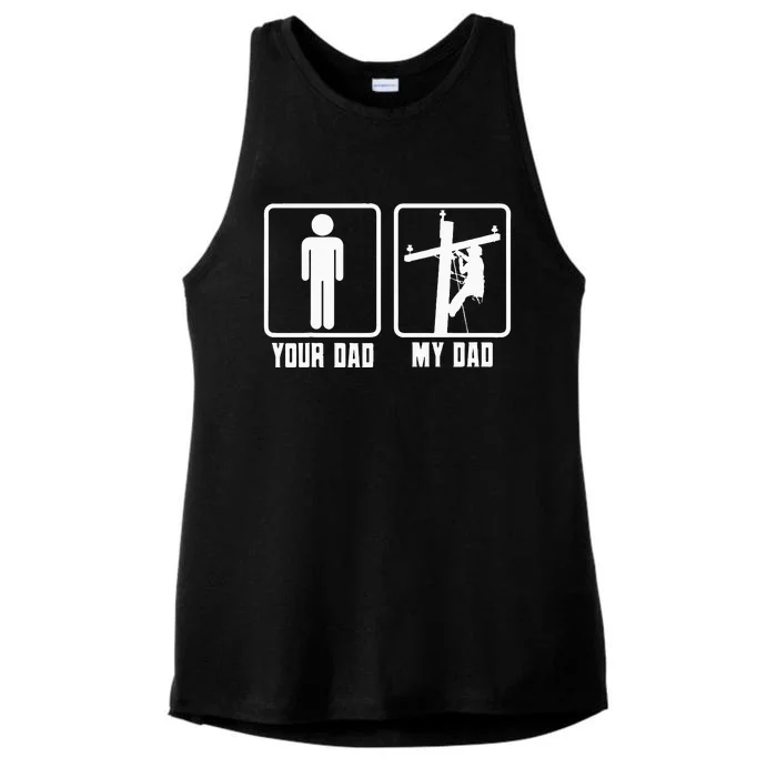 Your Dad My Dad Lineman Electrician Electrical Lineworker Ladies Tri-Blend Wicking Tank