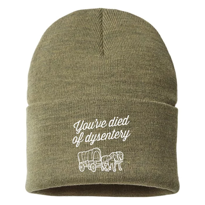 YouVe Died Of Dysentery Funny Retro Western Sustainable Knit Beanie