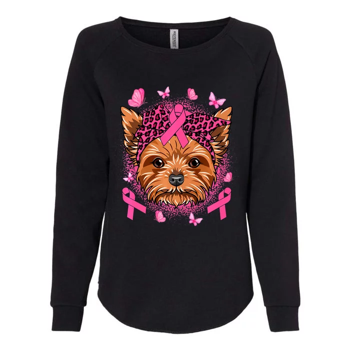 Yorkie Dog & Pink Ribbon Breast Cancer Awareness Girls Womens California Wash Sweatshirt