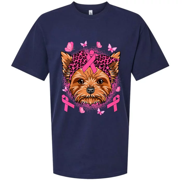 Yorkie Dog & Pink Ribbon Breast Cancer Awareness Girls Sueded Cloud Jersey T-Shirt