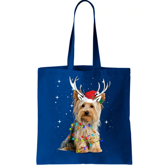 Yorkie Dog Reindeer Christmas Lights Funny Gift Tote Bag