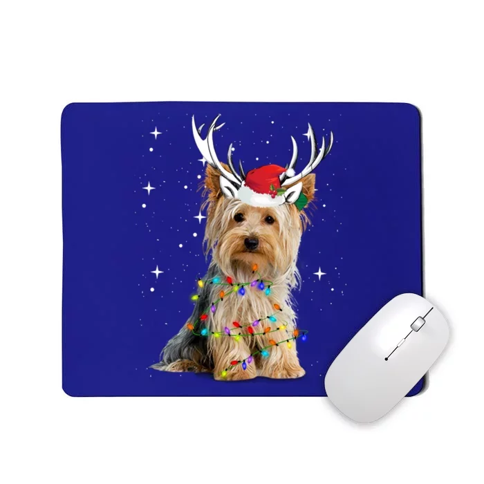 Yorkie Dog Reindeer Christmas Lights Funny Gift Mousepad