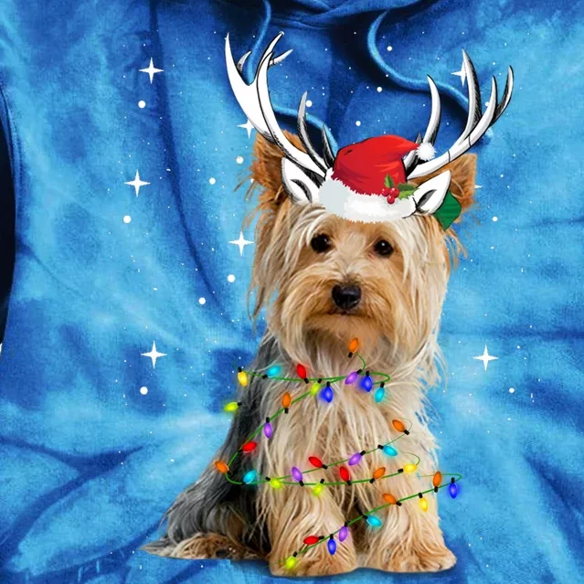 Yorkie Dog Reindeer Christmas Lights Funny Gift Tie Dye Hoodie