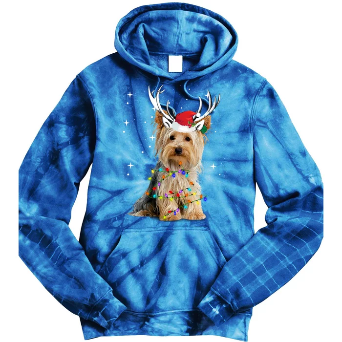 Yorkie Dog Reindeer Christmas Lights Funny Gift Tie Dye Hoodie