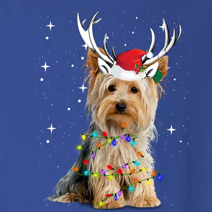 Yorkie Dog Reindeer Christmas Lights Funny Gift Toddler Long Sleeve Shirt