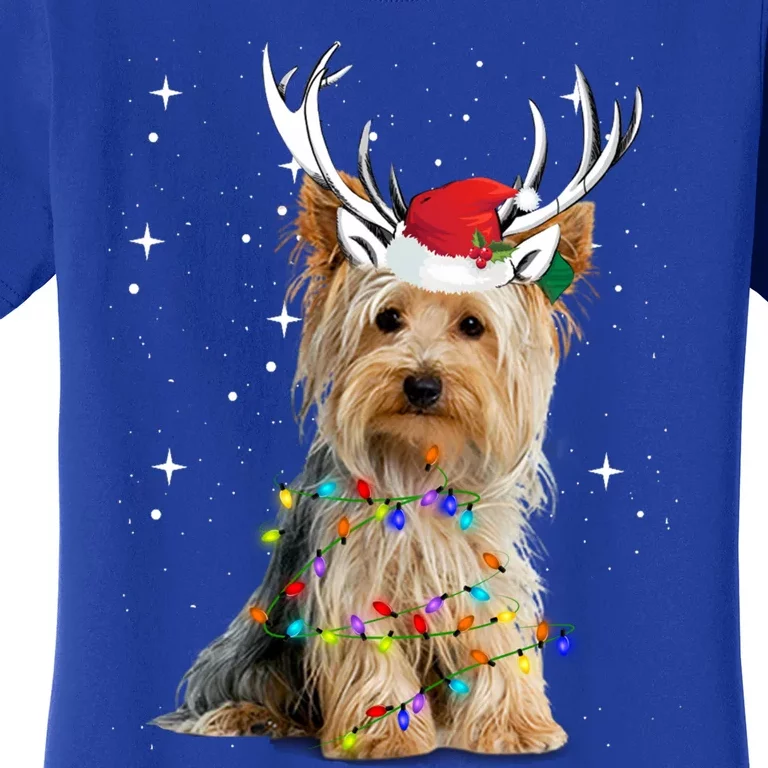 Yorkie Dog Reindeer Christmas Lights Funny Gift Women's T-Shirt