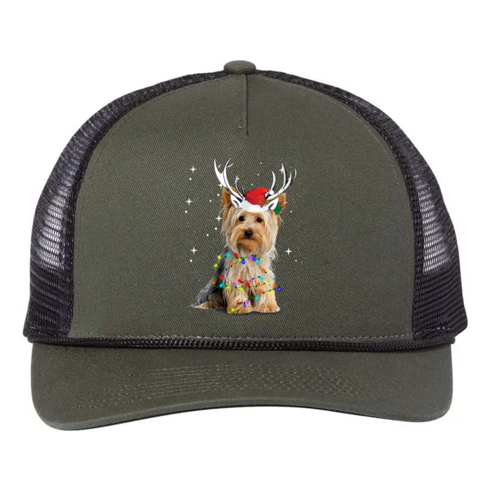 Yorkie Dog Reindeer Christmas Lights Funny Gift Retro Rope Trucker Hat Cap