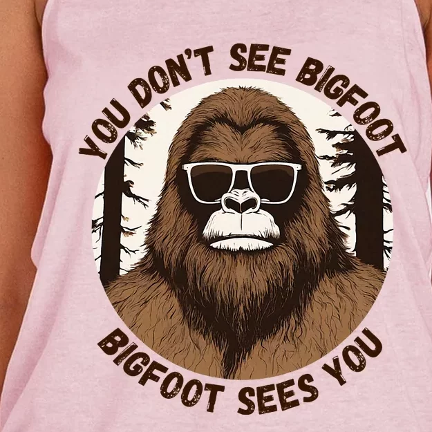 You DonT See Bigfoot Bigfoot Sees You Women's Knotted Racerback Tank