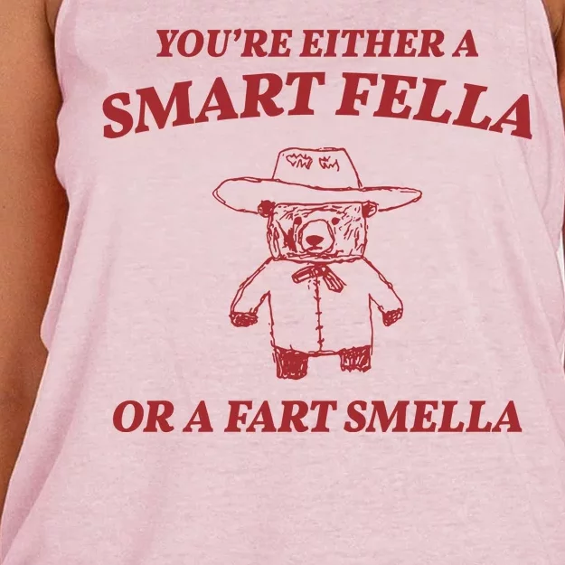 Youre Either A Smart Fella Or A Fart Smella Funny Women's Knotted Racerback Tank