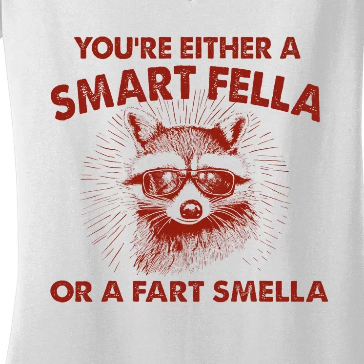 YouRe Either A Smart Fella Or Fart Smella Raccoon Women's V-Neck T-Shirt