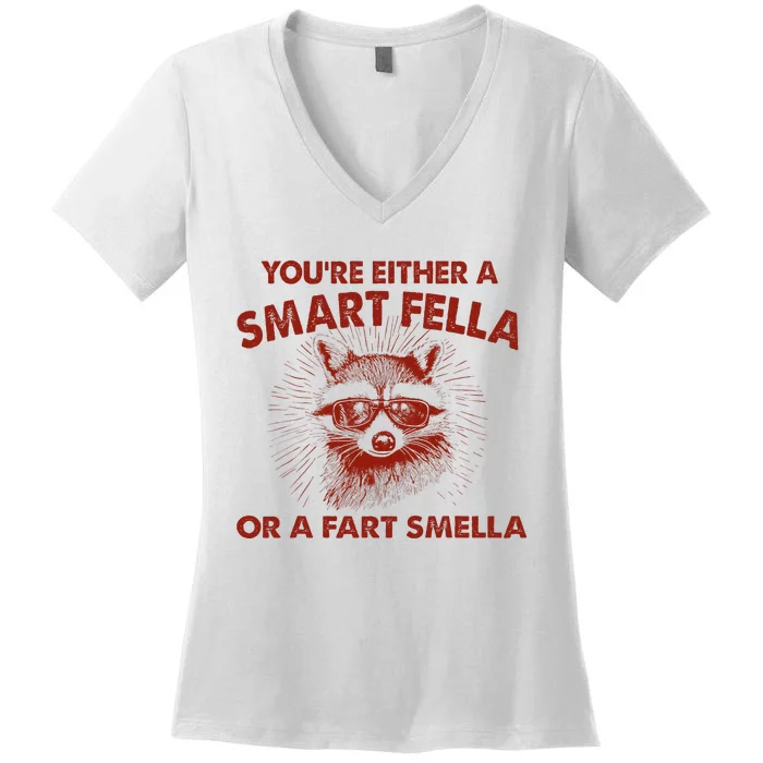 YouRe Either A Smart Fella Or Fart Smella Raccoon Women's V-Neck T-Shirt